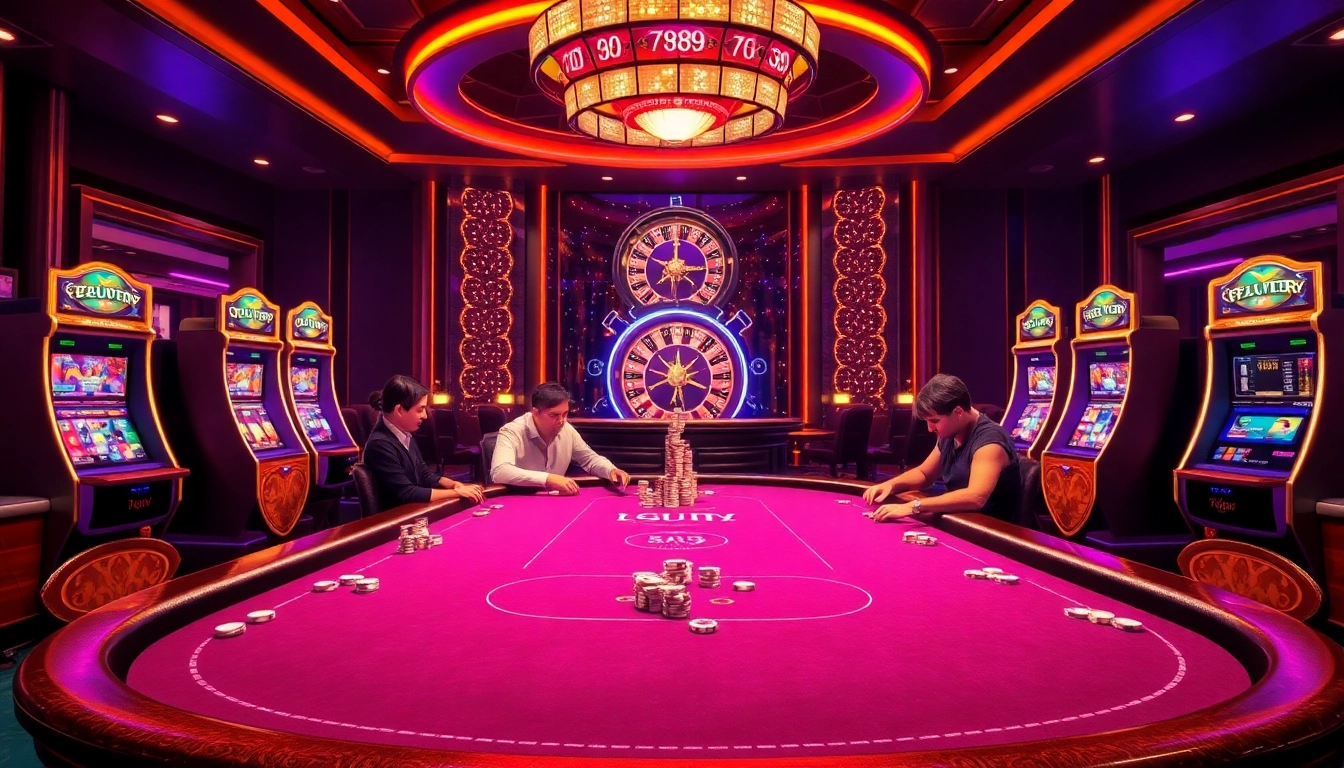 High-stakes poker scene showcasing 789win com's engaging casino atmosphere with vibrant colors and luxury.