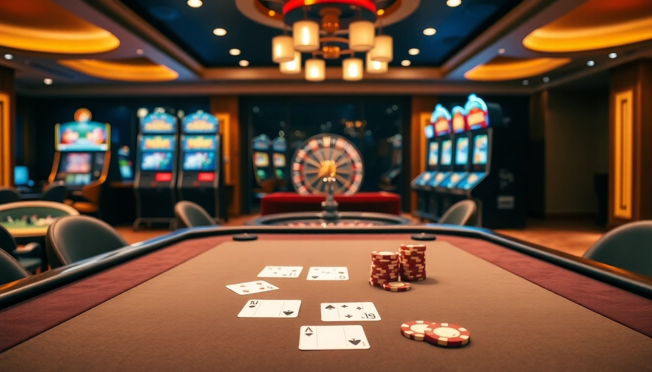 Experience the thrill of gambling at Nhà Cái BJ888 with luxurious tables and vibrant slot machines.