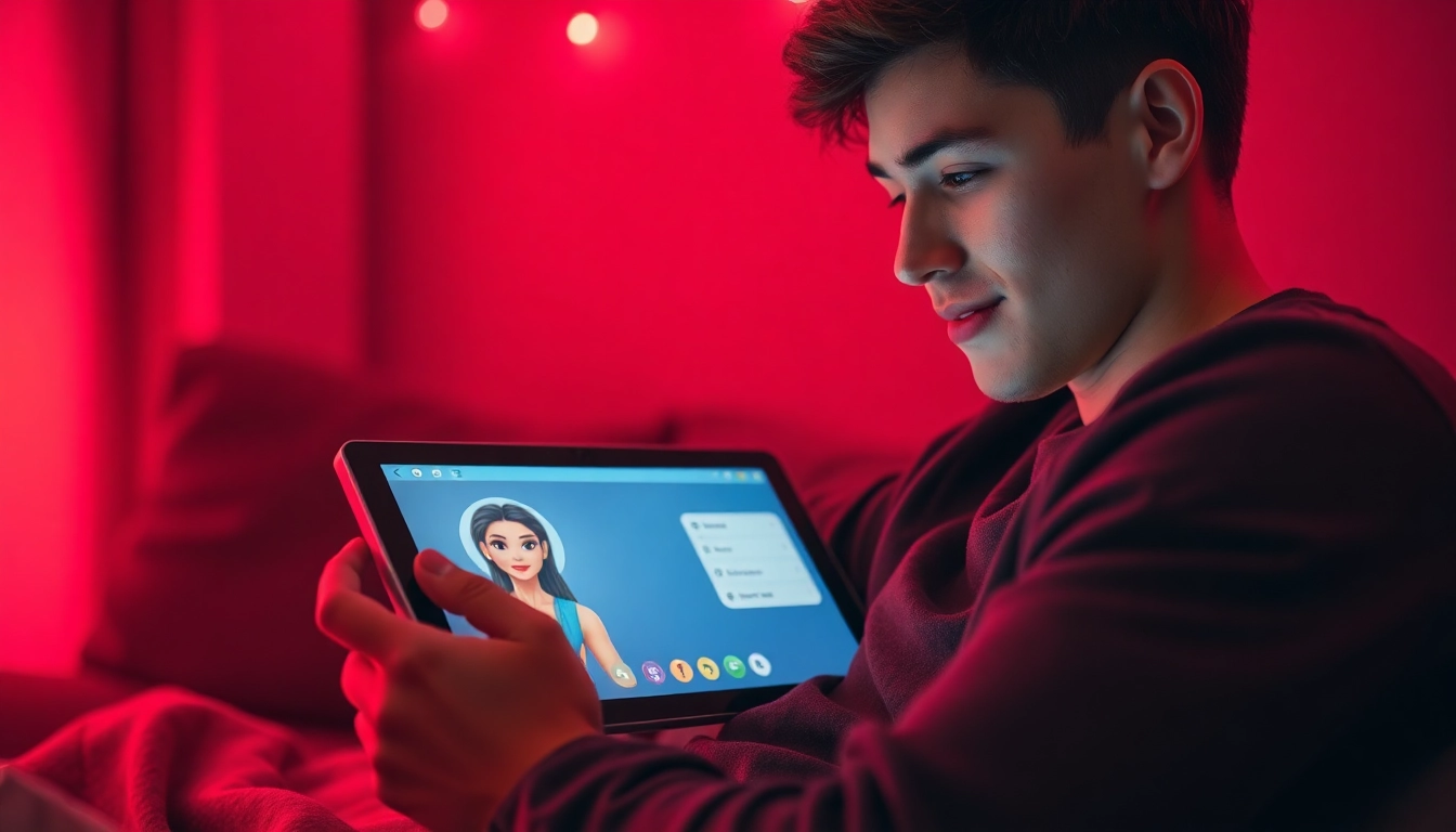 Engaging ai sex chat interaction showcasing a friendly AI character on a tablet.