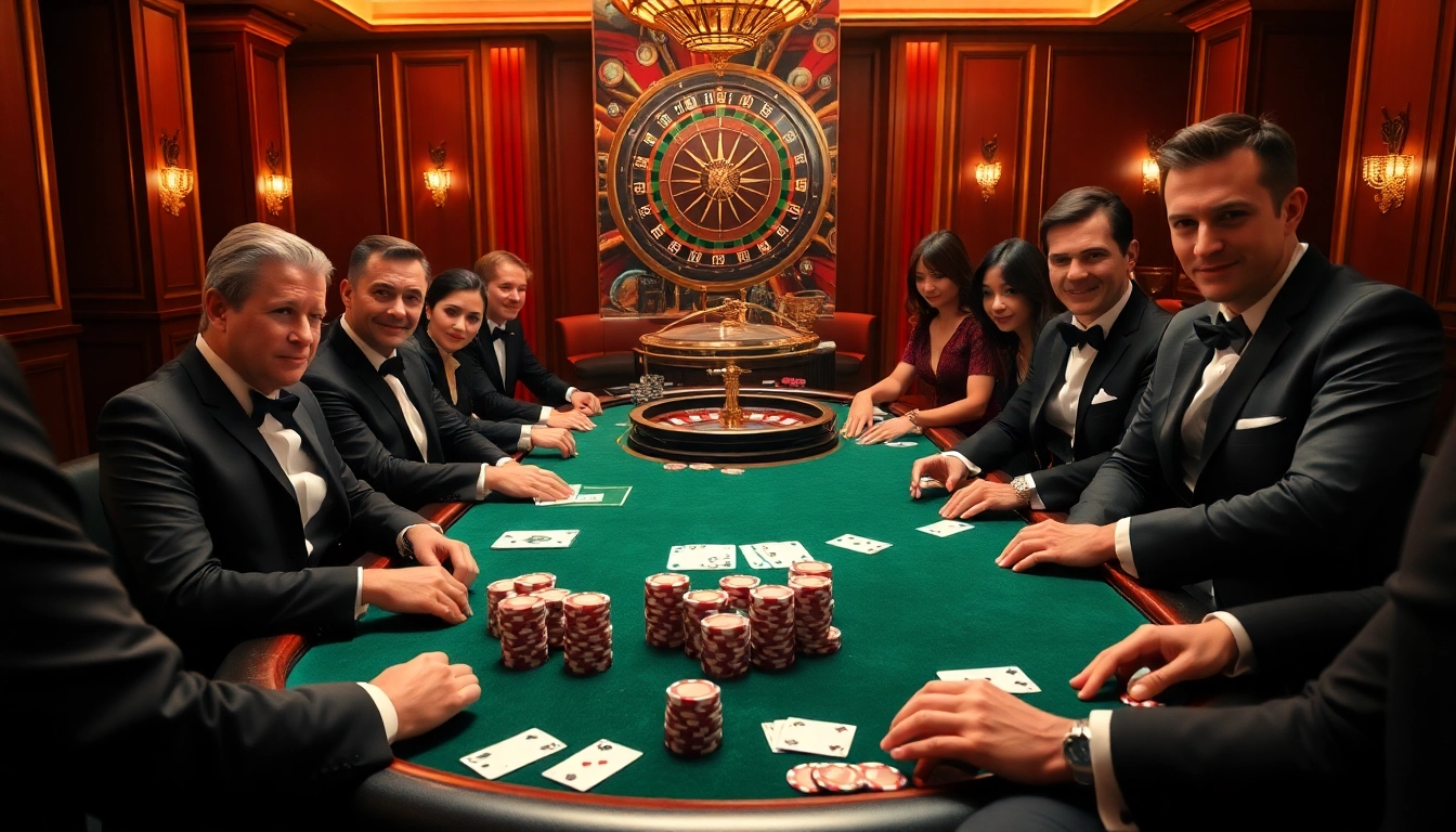 Mu88 poker players engaged in a high-stakes game at an upscale casino table.