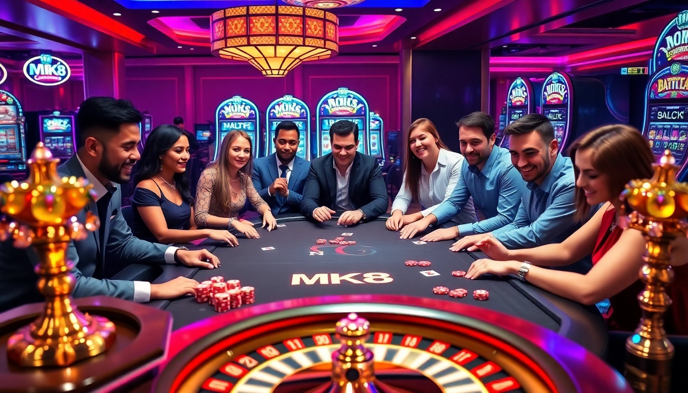 Engaged players at an MK8 poker table showcasing thrilling casino action.