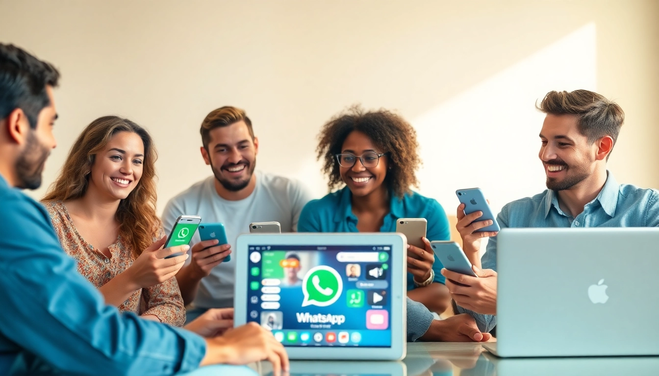 朋友们使用快连VPN实现无缝的WhatsApp Web通信，呈现生动的数字互动场景。