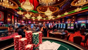 Engaging gaming action at a luxurious casino, featuring xx88tv.com with poker chips and roulette wheels.