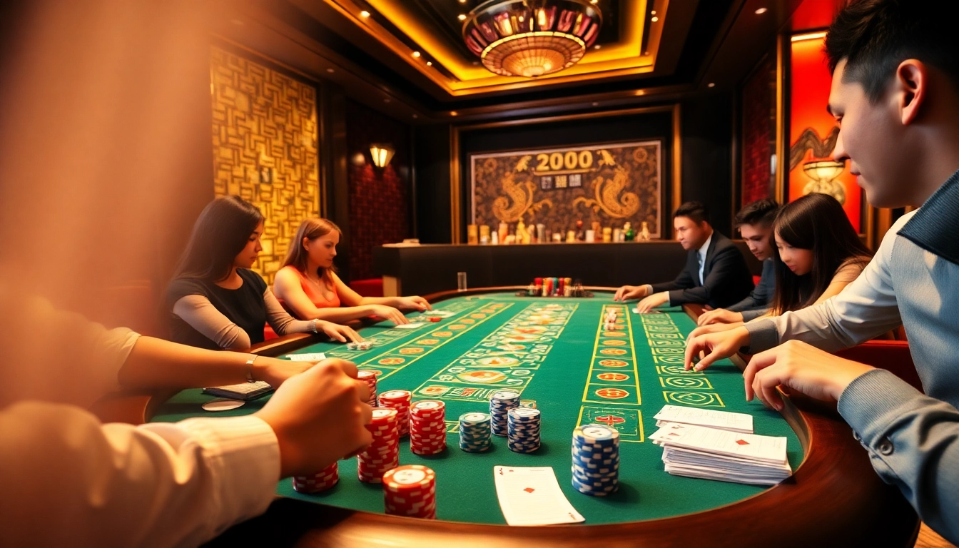 Players engaging in a thrilling game of tài xỉu at a vibrant casino table.