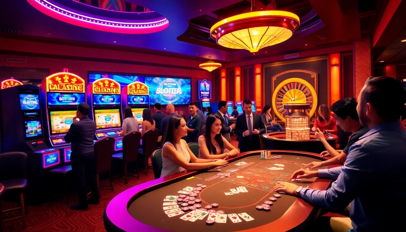 Players enjoying the excitement of slot apiraja88 at luxurious casino slot machines.