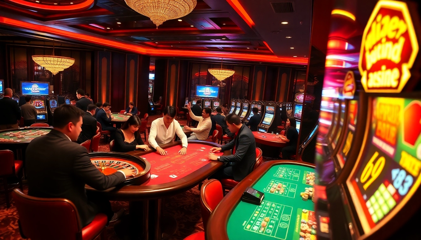 Experience high-stakes action at Man 88's vibrant casino with thrilling games and engaged players.