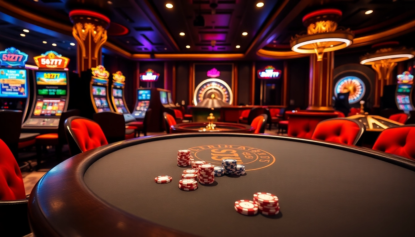 Experience thrilling poker action at the 5Z777 casino, showcasing luxurious tables and vibrant gaming atmosphere.