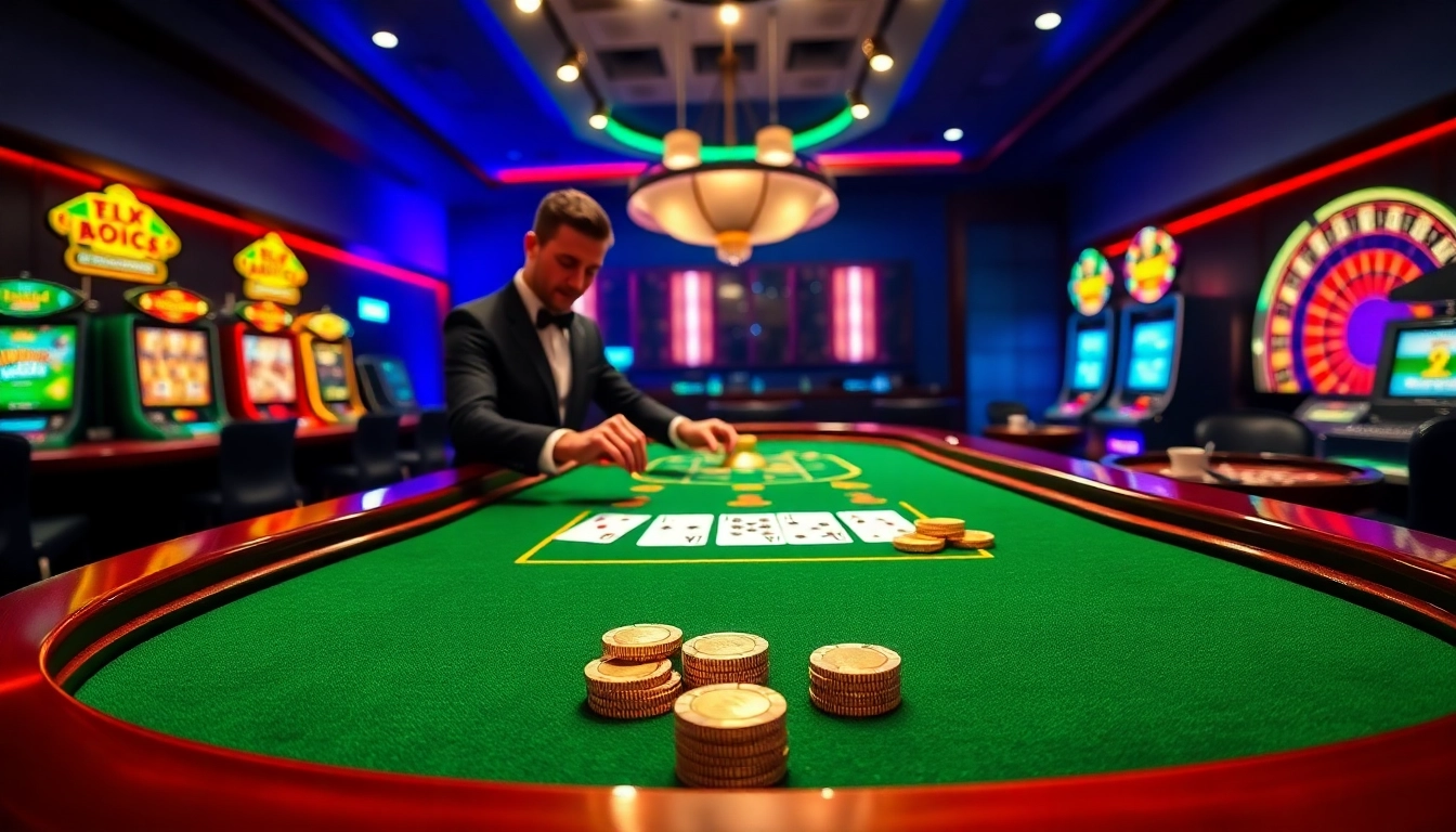 Experience the thrill of Man 88 at an elegant blackjack table with vibrant colors and exciting casino elements.