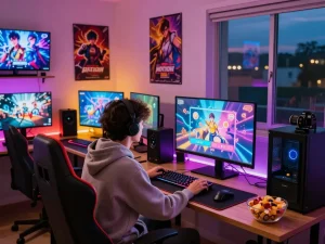 Interactive gaming room showcasing porngames on vibrant screens and engaging setup.
