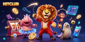 Experience HITCLUB's exciting gameplay with vibrant characters and dynamic casino elements in action.