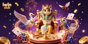 Engage in thrilling games at iwin club with a vibrant 3D casino scene of exciting characters and action.