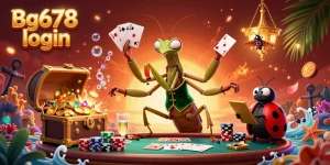 Experience the excitement with Bg678 login: vibrant casino action with cards and chips in 3D.