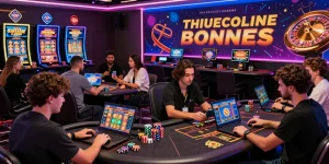 Players enjoying new online casinos with vibrant games and promotions in a lively casino setting.